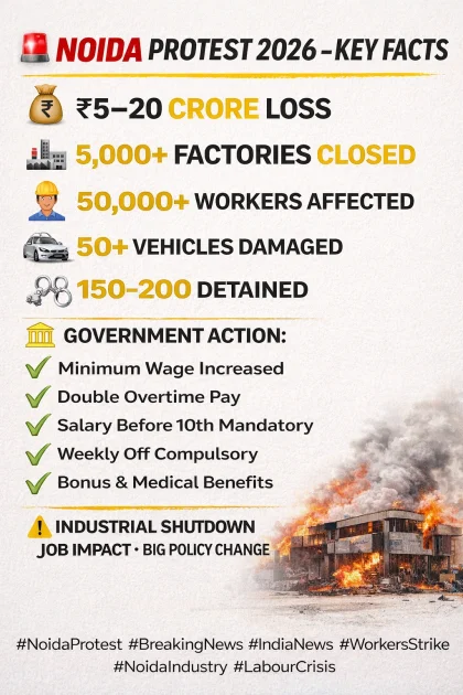 20 crore Loss Noida Workers Protest Turns Violent: Massive Losses, Factory Shutdowns & Government Action Explained - Us Isreal Iran War image