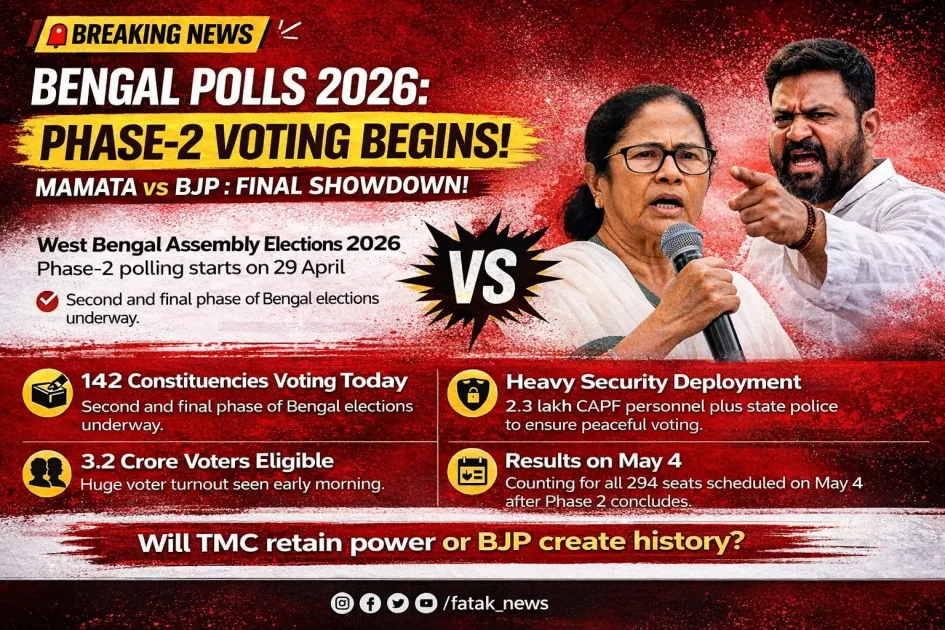 Voters standing in queue during West Bengal Assembly Election 2026 Phase 2 polling amid heavy security deployment.